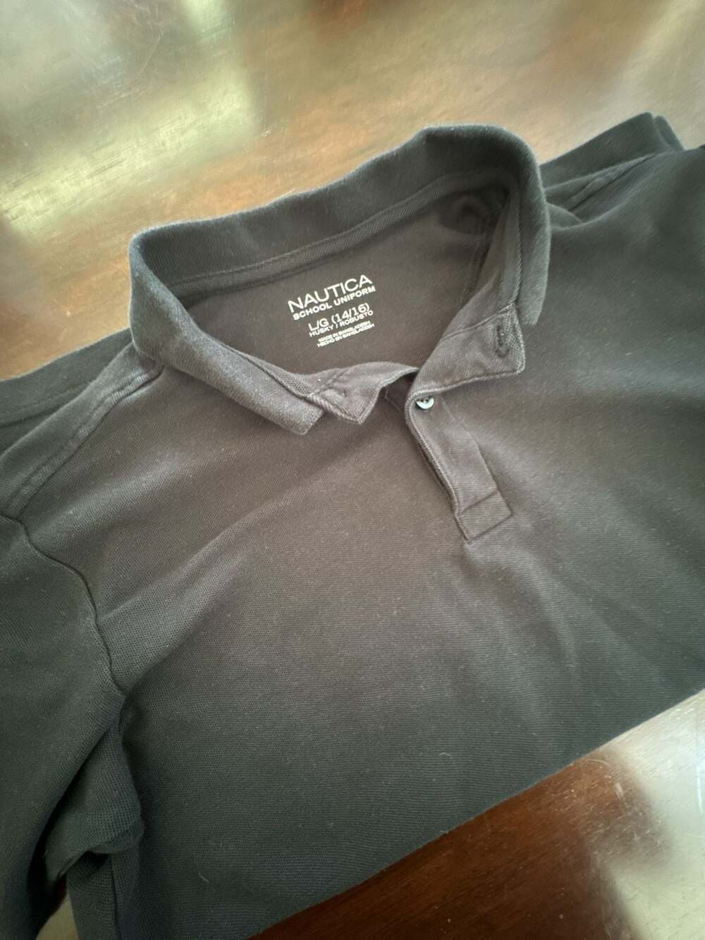 Nautica School Uniform Boy's Black Pique Polo Shirt Size L/G (14/16) Husky